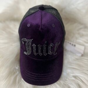 Juicy Couture Purple Velvet Trucker Hat Crystals Rhinestones Baseball Cap. NEW